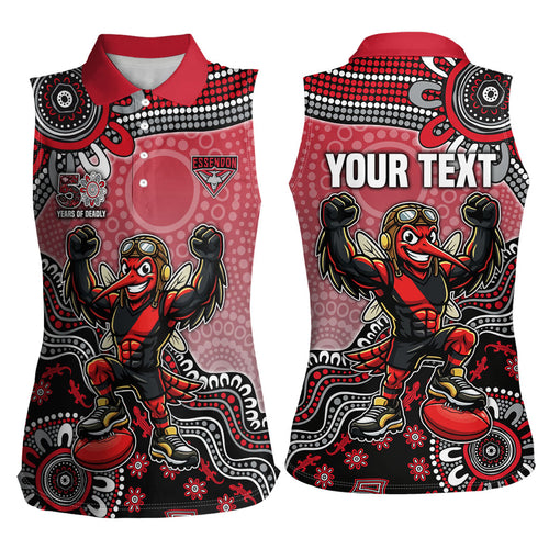Personalized Essendon Bombers Mascot Women Sleeveless Polo Shirt Aboriginal Dot Art Style Vibrant Indigenous Pattern Design