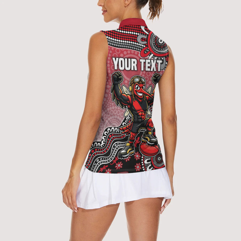 Personalized Essendon Bombers Mascot Women Sleeveless Polo Shirt Aboriginal Dot Art Style Vibrant Indigenous Pattern Design