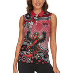 Personalized Essendon Bombers Mascot Women Sleeveless Polo Shirt Aboriginal Dot Art Style Vibrant Indigenous Pattern Design
