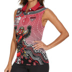 Personalized Essendon Bombers Mascot Women Sleeveless Polo Shirt Aboriginal Dot Art Style Vibrant Indigenous Pattern Design