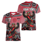 Personalized Essendon Bombers Mascot Women V-Neck T-Shirt Aboriginal Dot Art Style Vibrant Indigenous Pattern Design