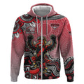 Personalized Essendon Bombers Mascot Zip Hoodie Aboriginal Dot Art Style Vibrant Indigenous Pattern Design