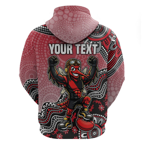 Personalized Essendon Bombers Mascot Zip Hoodie Aboriginal Dot Art Style Vibrant Indigenous Pattern Design