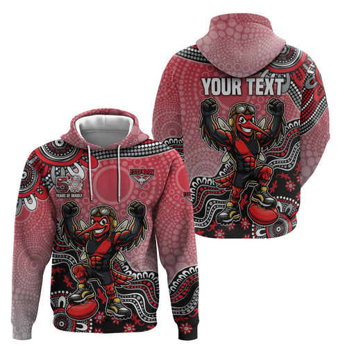 Personalized Essendon Bombers Mascot Zip Hoodie Aboriginal Dot Art Style Vibrant Indigenous Pattern Design
