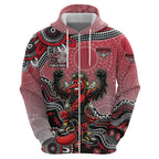 Personalized Essendon Bombers Mascot Zip Hoodie Aboriginal Dot Art Style Vibrant Indigenous Pattern Design
