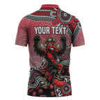 Personalized Essendon Bombers Mascot Zipper Polo Shirt Aboriginal Dot Art Style Vibrant Indigenous Pattern Design