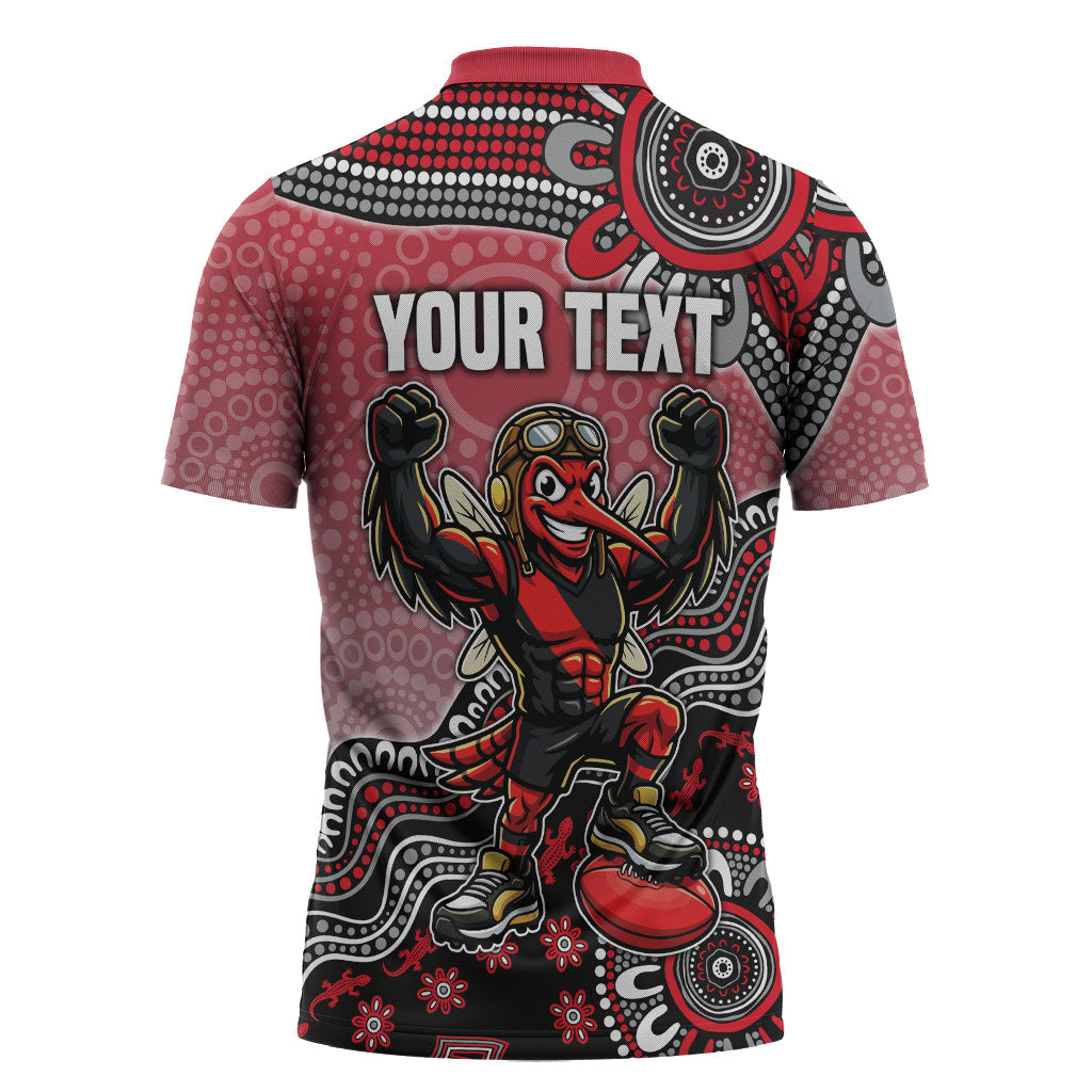 Personalized Essendon Bombers Mascot Zipper Polo Shirt Aboriginal Dot Art Style Vibrant Indigenous Pattern Design