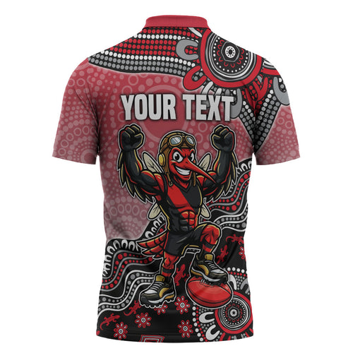 Personalized Essendon Bombers Mascot Zipper Polo Shirt Aboriginal Dot Art Style Vibrant Indigenous Pattern Design