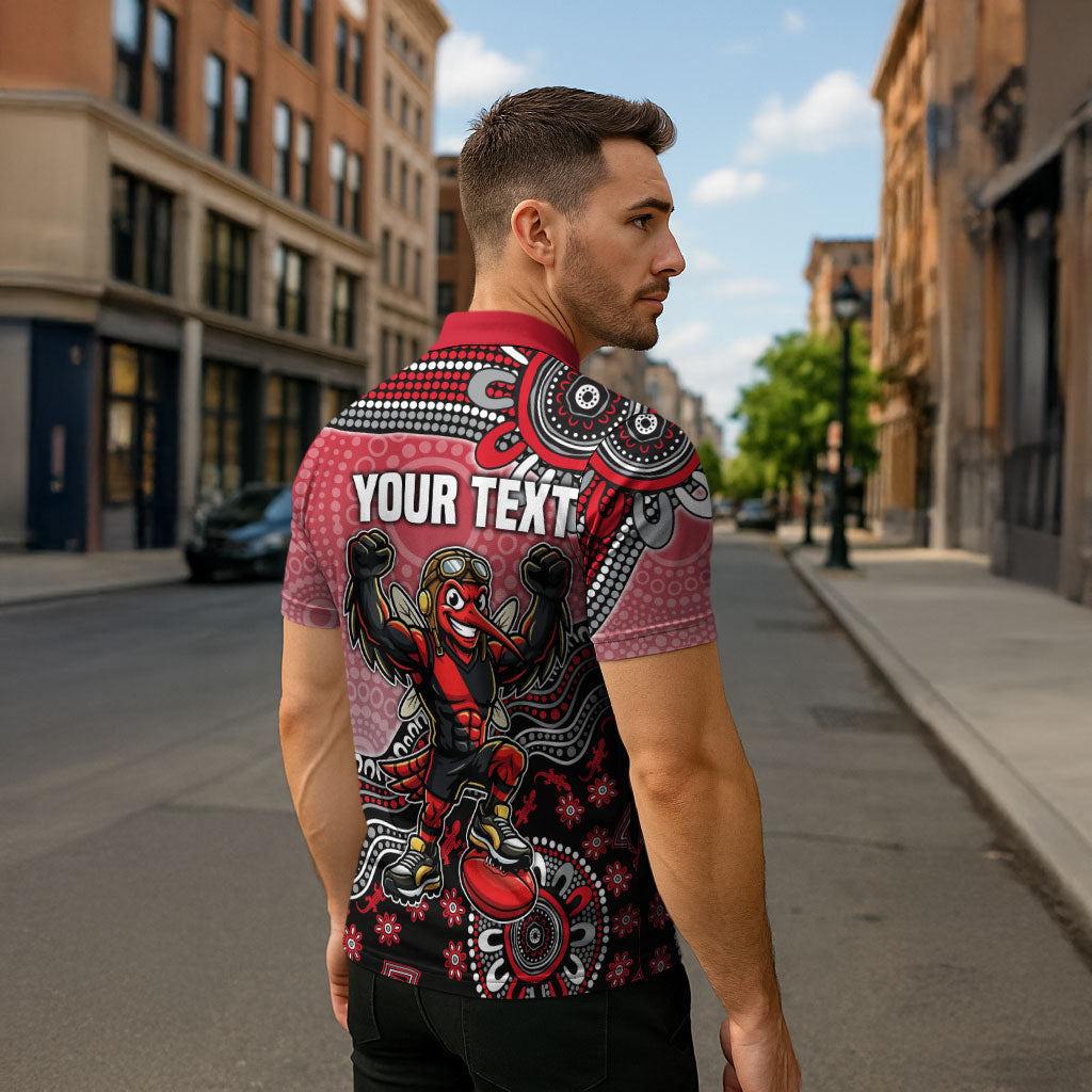 Personalized Essendon Bombers Mascot Zipper Polo Shirt Aboriginal Dot Art Style Vibrant Indigenous Pattern Design