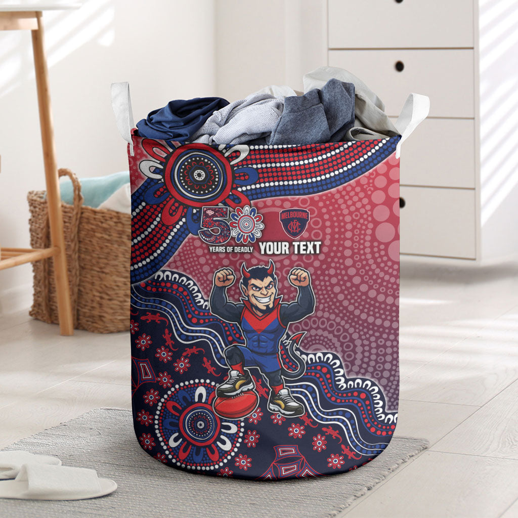 Personalized Melbourne Demons Football Mascot Laundry Basket Aboriginal Dot Art Style Vibrant Indigenous Pattern Design