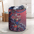 Personalized Melbourne Demons Football Mascot Laundry Basket Aboriginal Dot Art Style Vibrant Indigenous Pattern Design