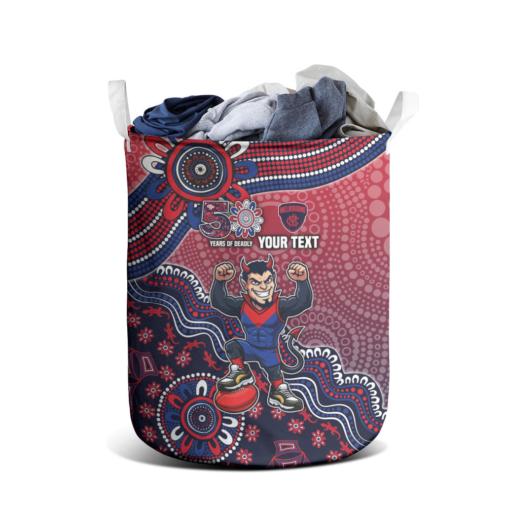 Personalized Melbourne Demons Football Mascot Laundry Basket Aboriginal Dot Art Style Vibrant Indigenous Pattern Design