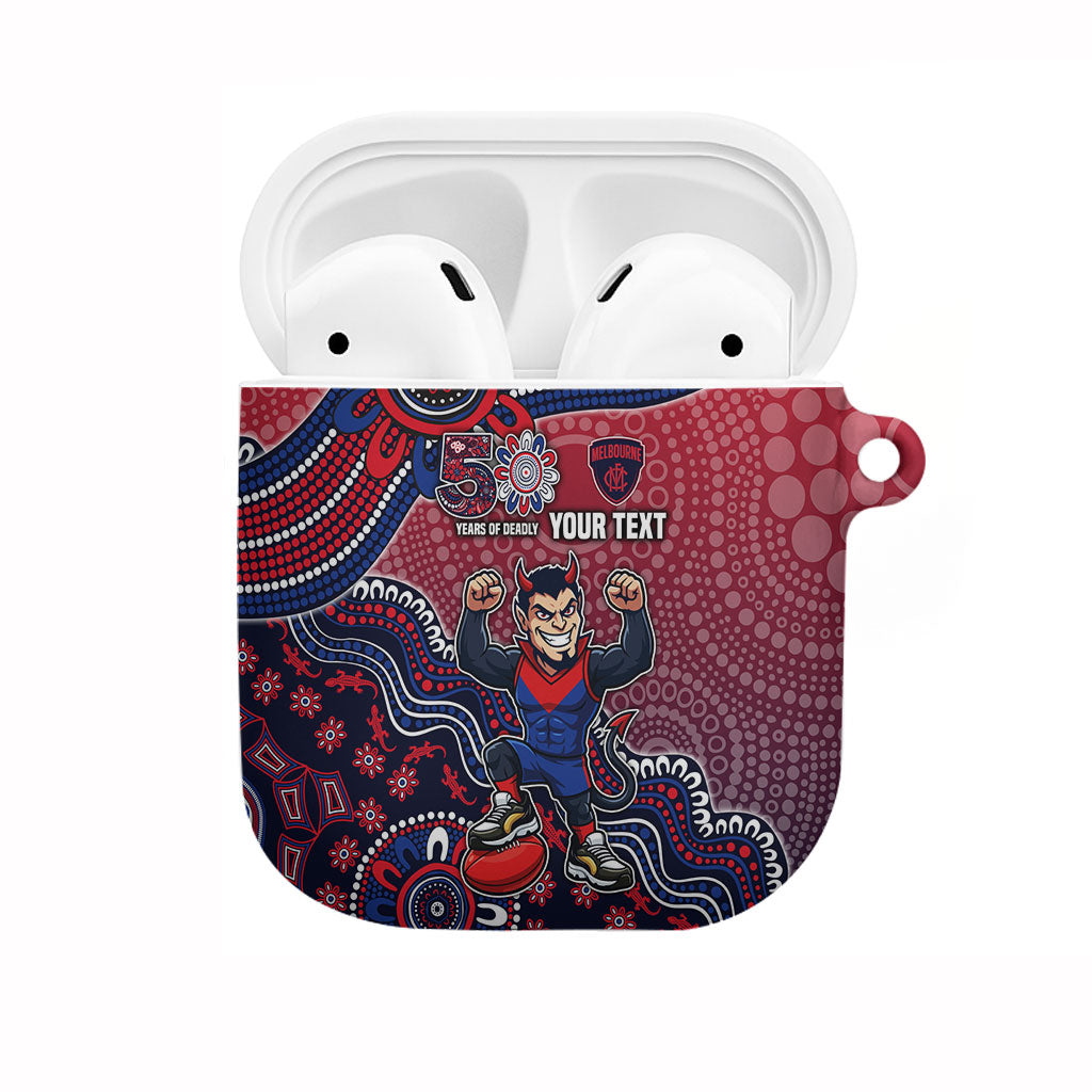 Personalized Melbourne Demons Football Mascot AirPods Case Aboriginal Dot Art Style Vibrant Indigenous Pattern Design