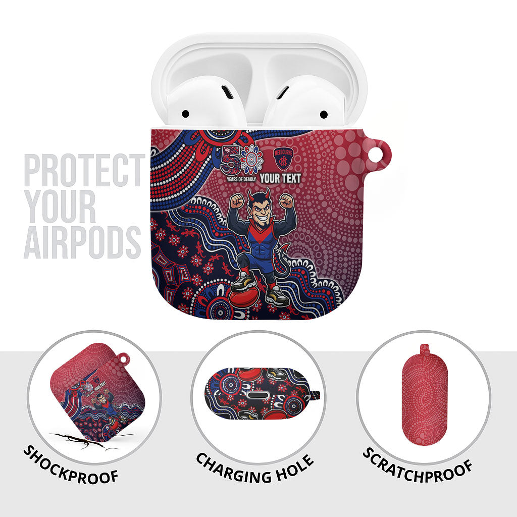 Personalized Melbourne Demons Football Mascot AirPods Case Aboriginal Dot Art Style Vibrant Indigenous Pattern Design