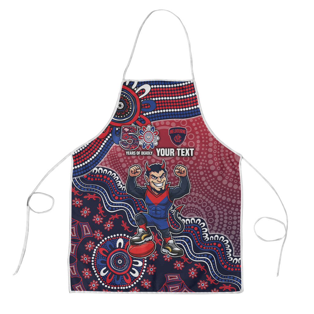 Personalized Melbourne Demons Football Mascot Apron Aboriginal Dot Art Style Vibrant Indigenous Pattern Design