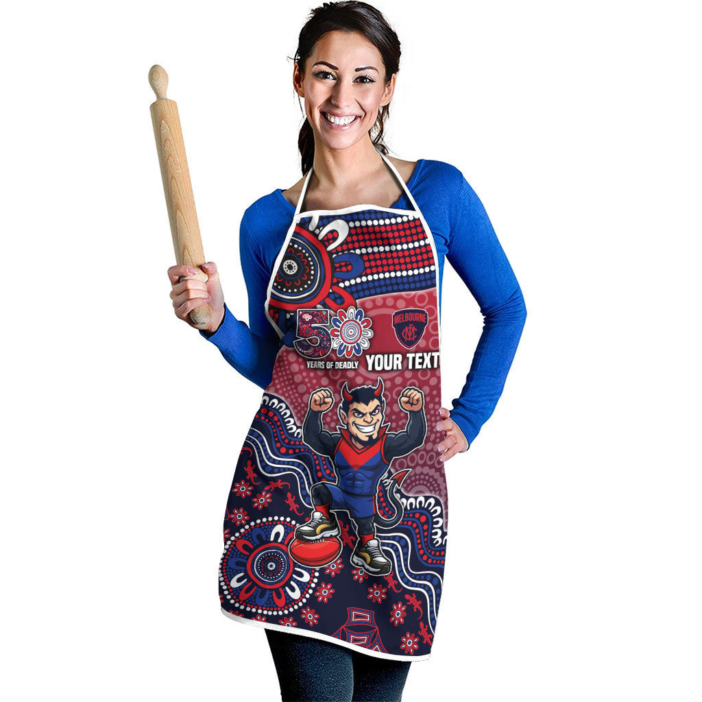 Personalized Melbourne Demons Football Mascot Apron Aboriginal Dot Art Style Vibrant Indigenous Pattern Design