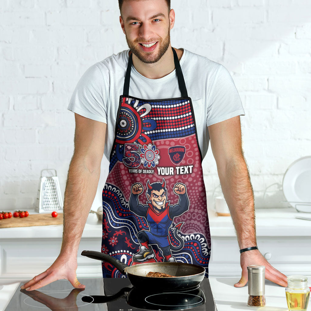 Personalized Melbourne Demons Football Mascot Apron Aboriginal Dot Art Style Vibrant Indigenous Pattern Design
