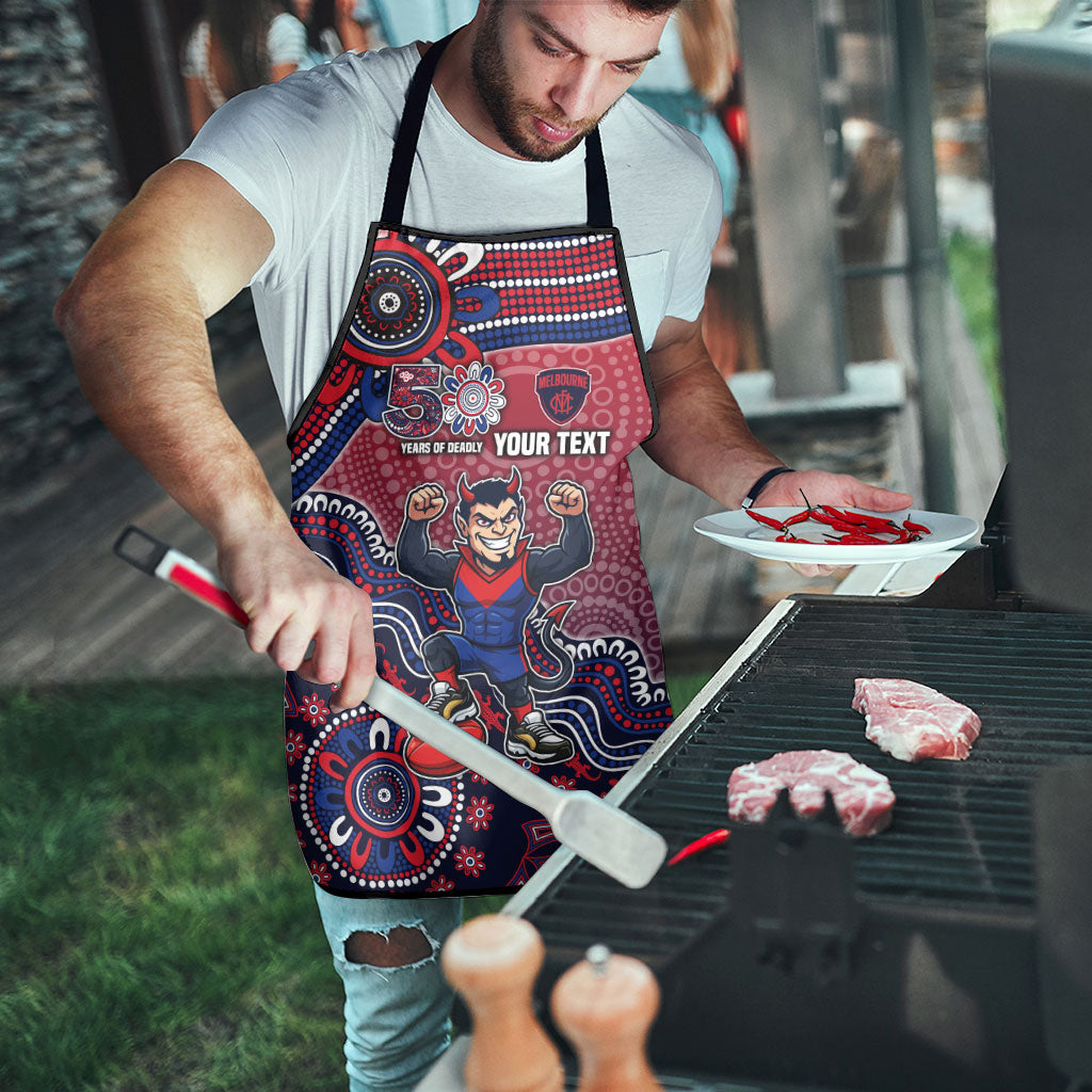 Personalized Melbourne Demons Football Mascot Apron Aboriginal Dot Art Style Vibrant Indigenous Pattern Design