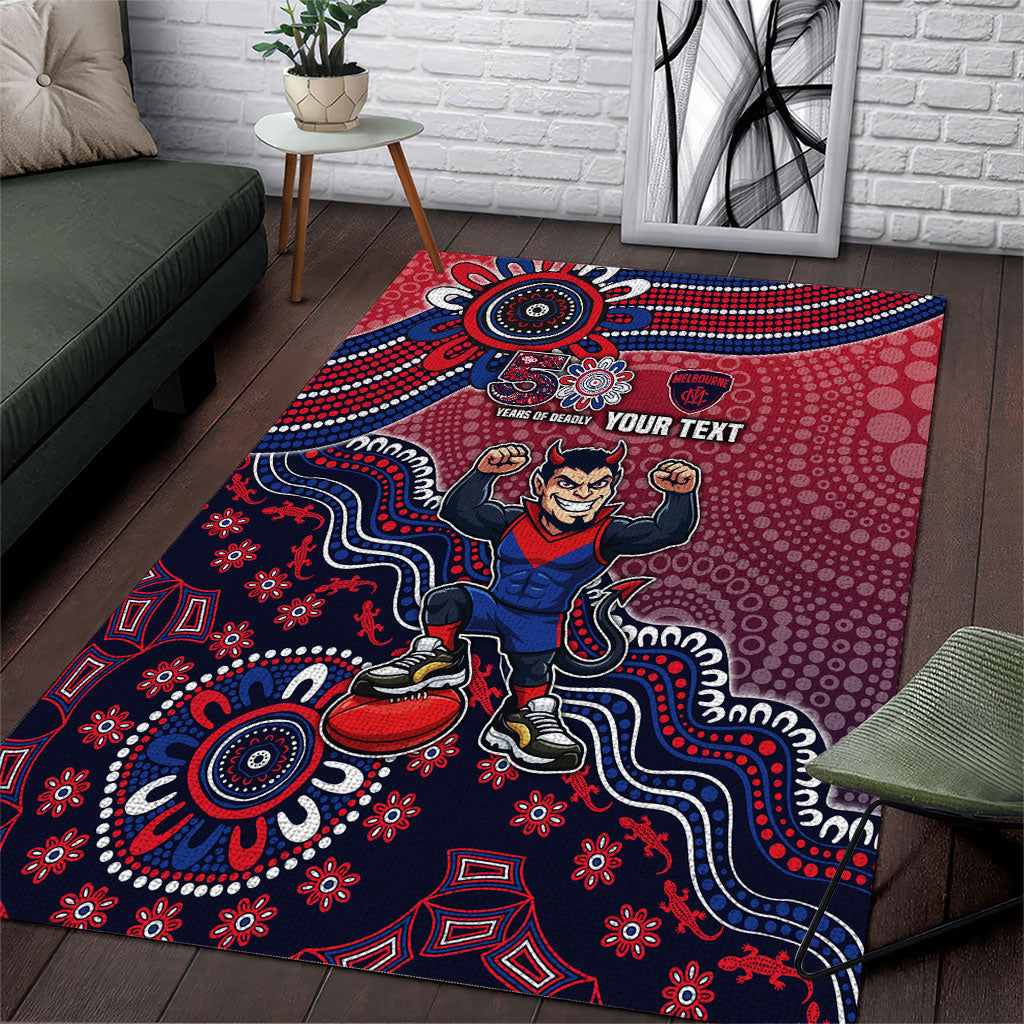 Personalized Melbourne Demons Football Mascot Area Rug Aboriginal Dot Art Style Vibrant Indigenous Pattern Design