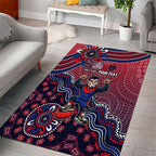 Personalized Melbourne Demons Football Mascot Area Rug Aboriginal Dot Art Style Vibrant Indigenous Pattern Design