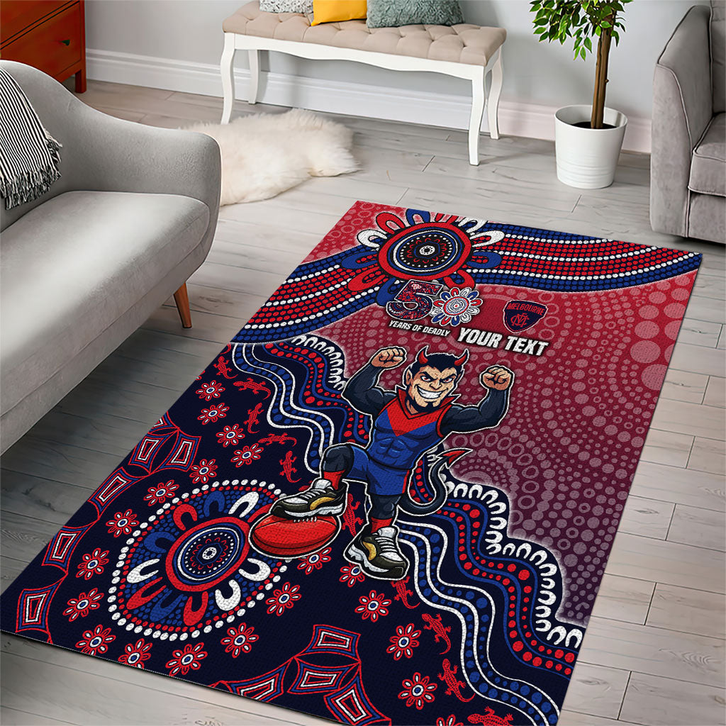 Personalized Melbourne Demons Football Mascot Area Rug Aboriginal Dot Art Style Vibrant Indigenous Pattern Design