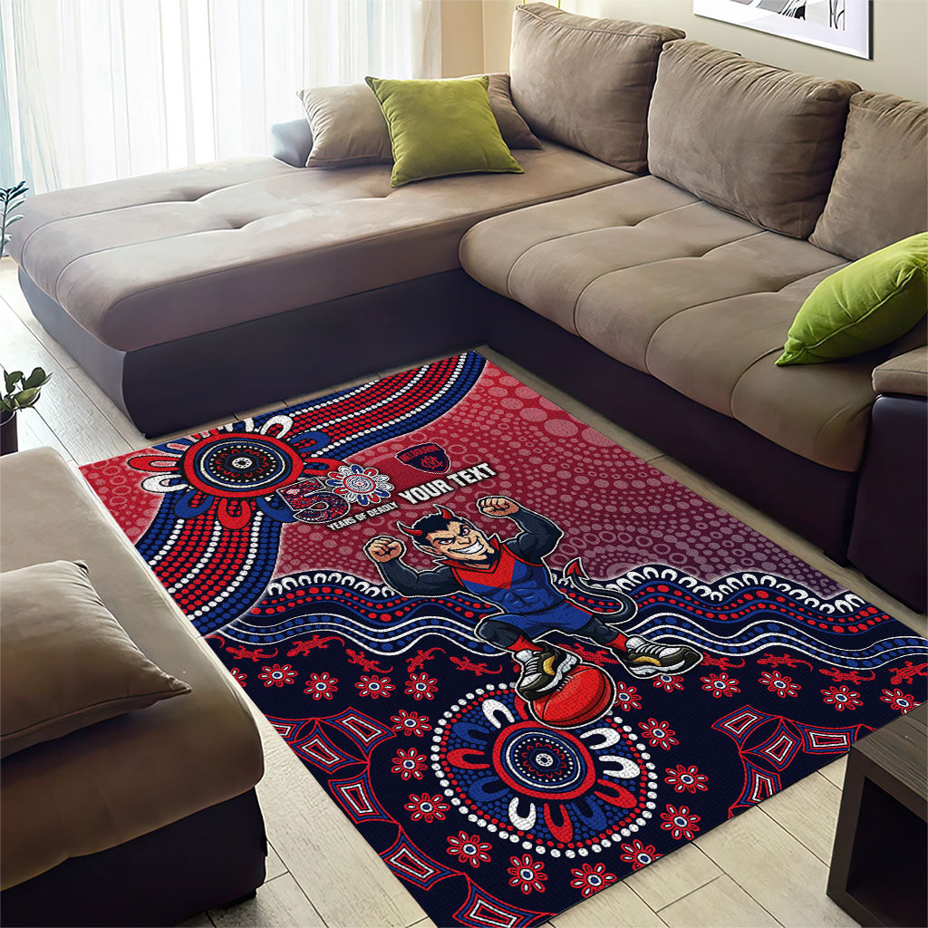 Personalized Melbourne Demons Football Mascot Area Rug Aboriginal Dot Art Style Vibrant Indigenous Pattern Design