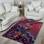 Personalized Melbourne Demons Football Mascot Area Rug Aboriginal Dot Art Style Vibrant Indigenous Pattern Design
