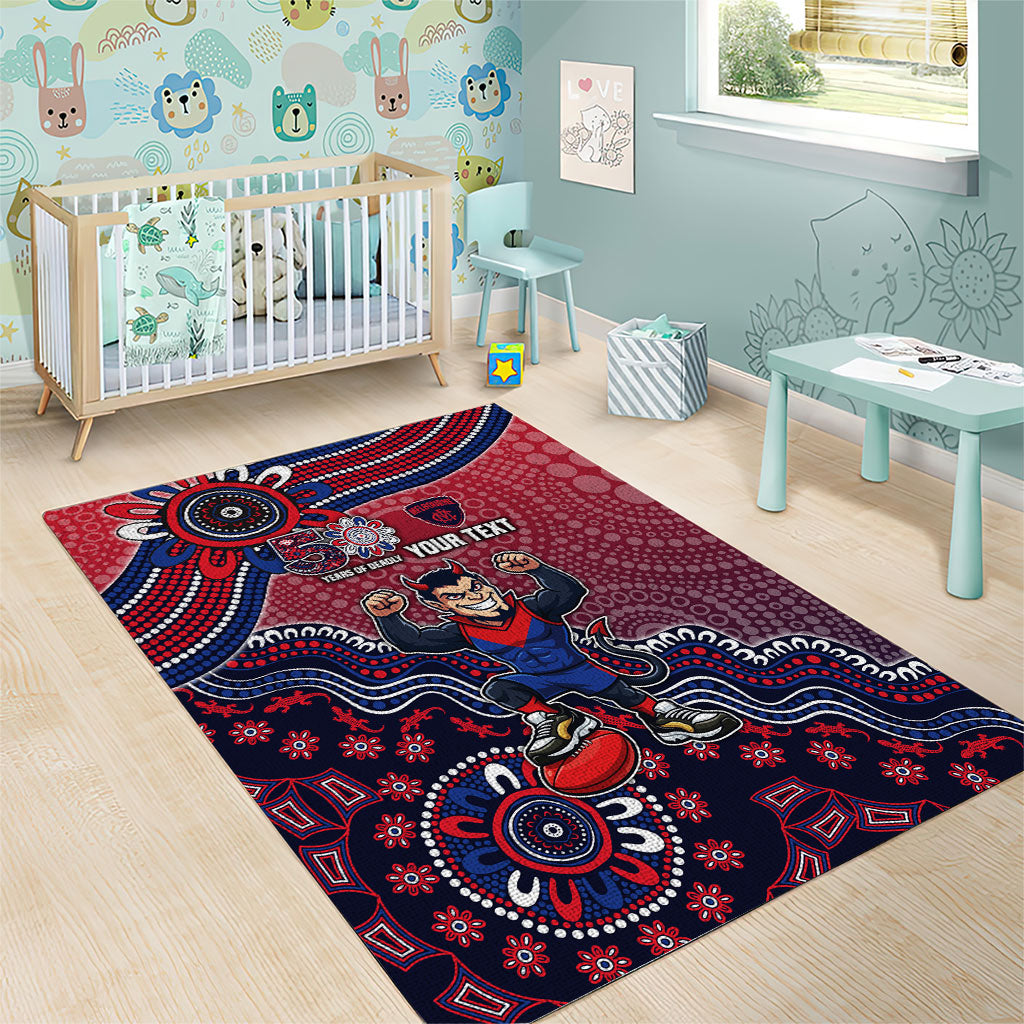 Personalized Melbourne Demons Football Mascot Area Rug Aboriginal Dot Art Style Vibrant Indigenous Pattern Design