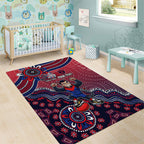 Personalized Melbourne Demons Football Mascot Area Rug Aboriginal Dot Art Style Vibrant Indigenous Pattern Design