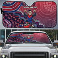 Personalized Melbourne Demons Football Mascot Auto Sun Shade Aboriginal Dot Art Style Vibrant Indigenous Pattern Design