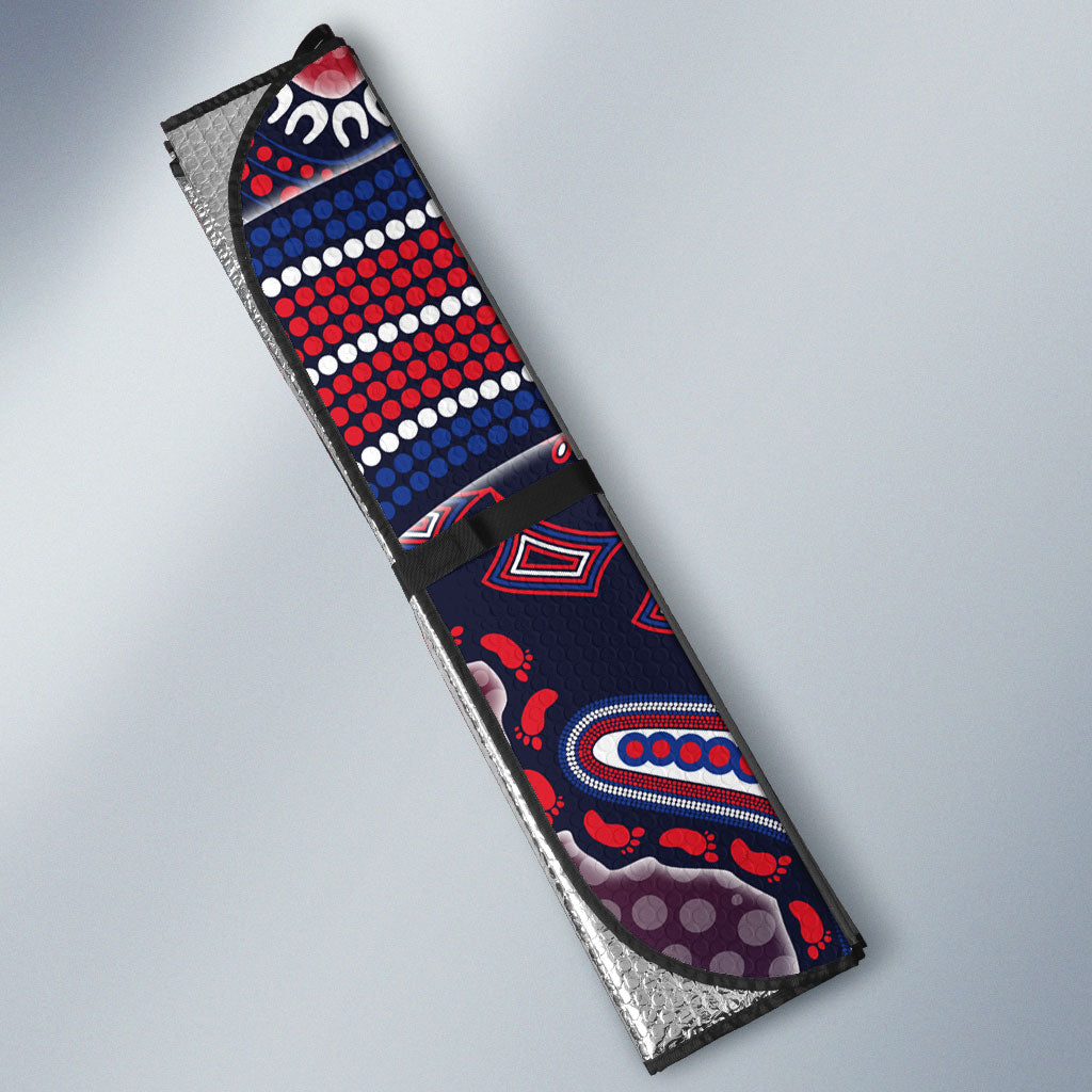 Personalized Melbourne Demons Football Mascot Auto Sun Shade Aboriginal Dot Art Style Vibrant Indigenous Pattern Design