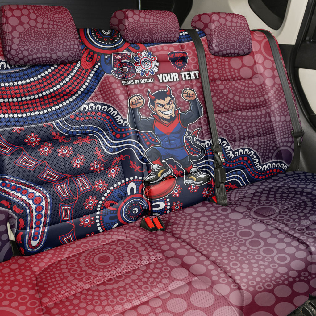 Personalized Melbourne Demons Football Mascot Back Car Seat Cover Aboriginal Dot Art Style Vibrant Indigenous Pattern Design