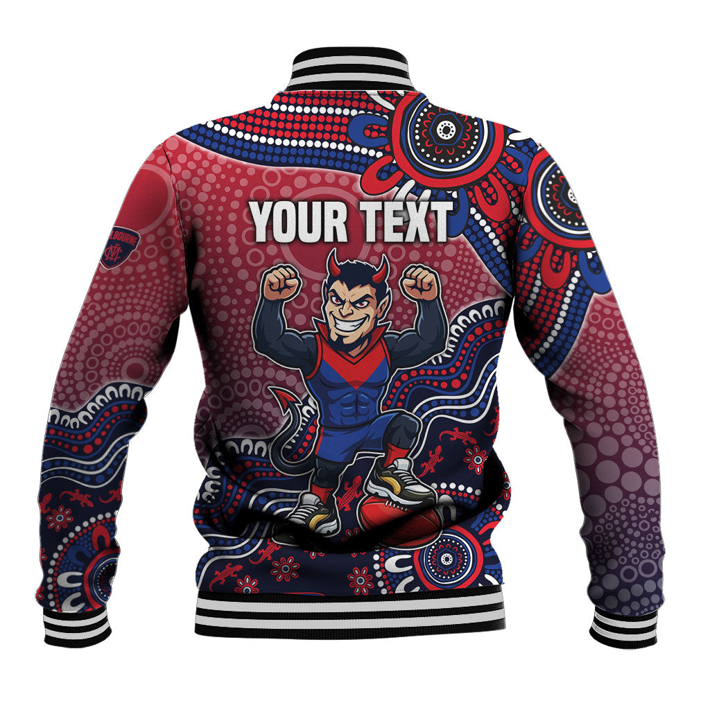 Personalized Melbourne Demons Football Mascot Baseball Jacket Aboriginal Dot Art Style Vibrant Indigenous Pattern Design