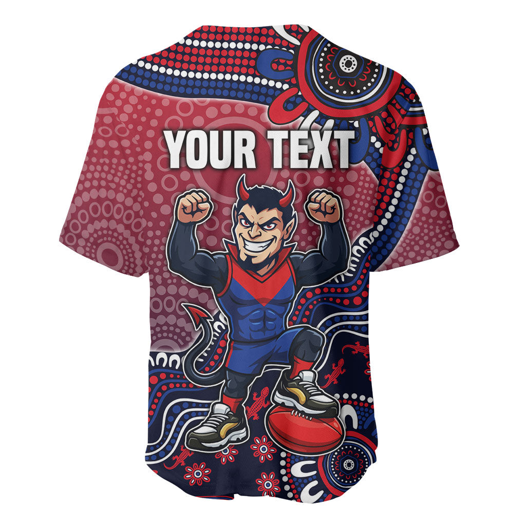 Personalized Melbourne Demons Football Mascot Baseball Jersey Aboriginal Dot Art Style Vibrant Indigenous Pattern Design