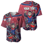 Personalized Melbourne Demons Football Mascot Baseball Jersey Aboriginal Dot Art Style Vibrant Indigenous Pattern Design