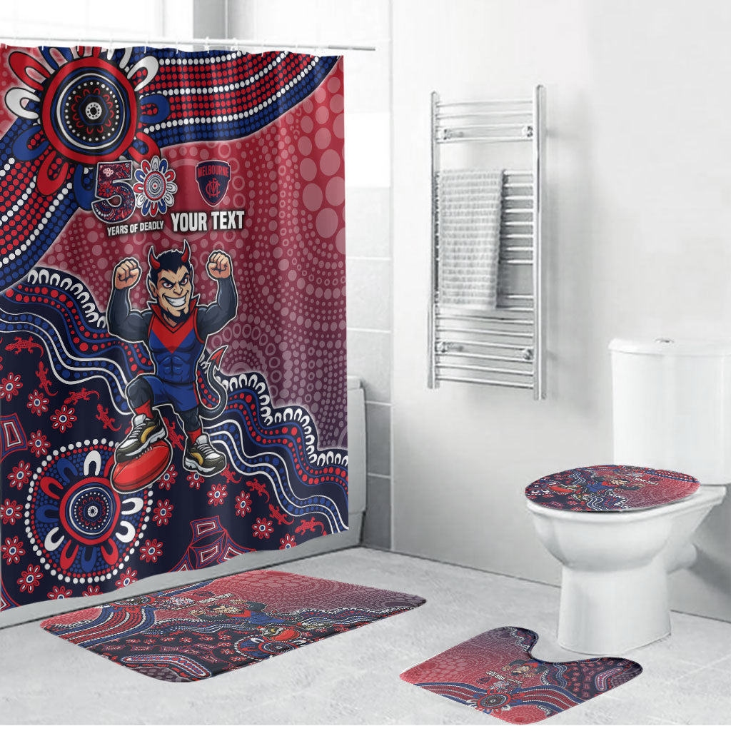 Personalized Melbourne Demons Football Mascot Bathroom Set Aboriginal Dot Art Style Vibrant Indigenous Pattern Design