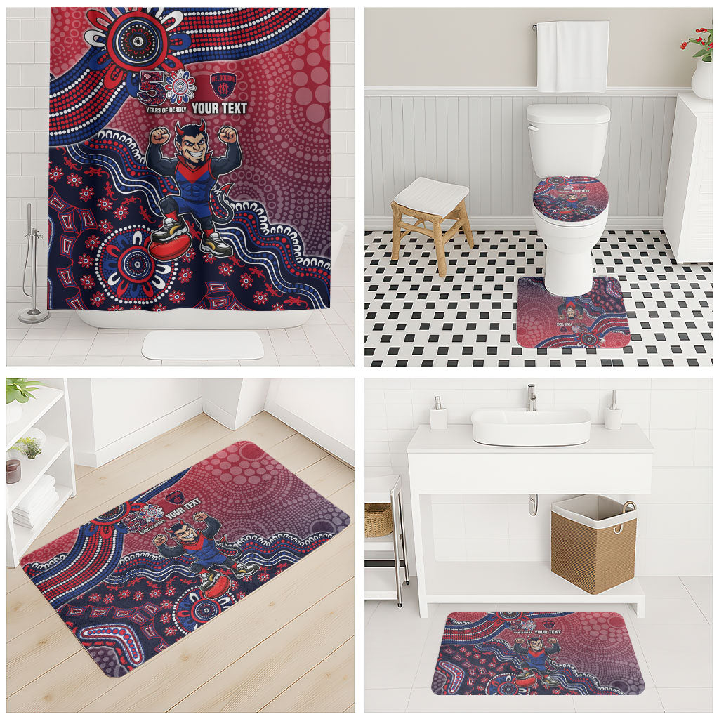 Personalized Melbourne Demons Football Mascot Bathroom Set Aboriginal Dot Art Style Vibrant Indigenous Pattern Design