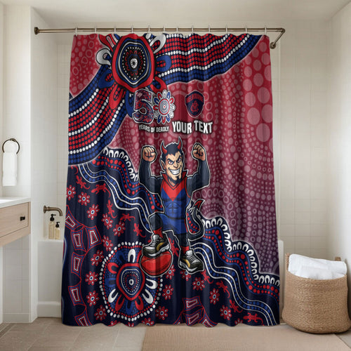 Personalized Melbourne Demons Football Mascot Bathroom Set Aboriginal Dot Art Style Vibrant Indigenous Pattern Design