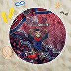 Personalized Melbourne Demons Football Mascot Beach Blanket Aboriginal Dot Art Style Vibrant Indigenous Pattern Design