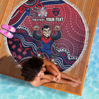 Personalized Melbourne Demons Football Mascot Beach Blanket Aboriginal Dot Art Style Vibrant Indigenous Pattern Design