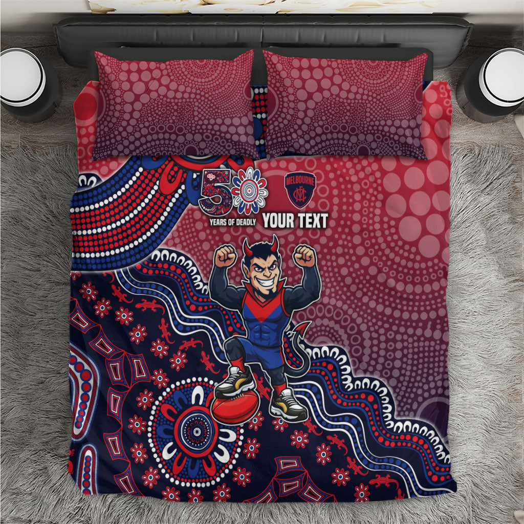 Personalized Melbourne Demons Football Mascot Bedding Set Aboriginal Dot Art Style Vibrant Indigenous Pattern Design
