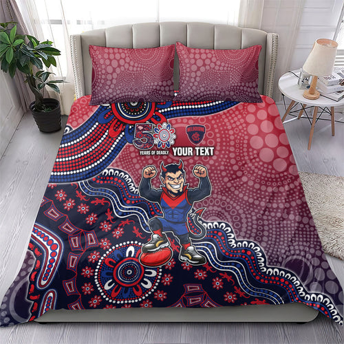 Personalized Melbourne Demons Football Mascot Bedding Set Aboriginal Dot Art Style Vibrant Indigenous Pattern Design
