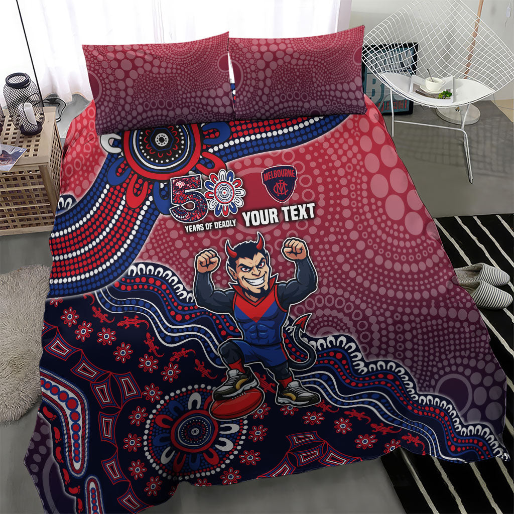 Personalized Melbourne Demons Football Mascot Bedding Set Aboriginal Dot Art Style Vibrant Indigenous Pattern Design
