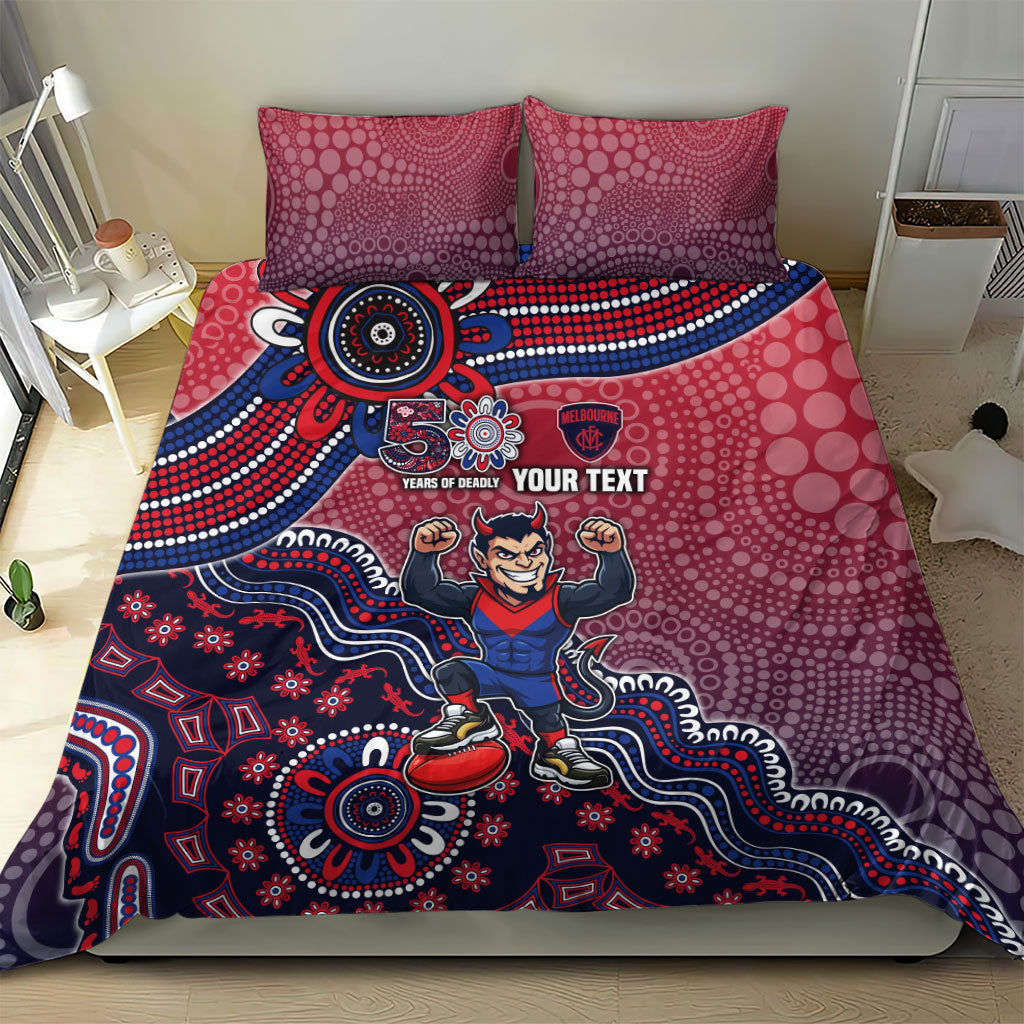 Personalized Melbourne Demons Football Mascot Bedding Set Aboriginal Dot Art Style Vibrant Indigenous Pattern Design