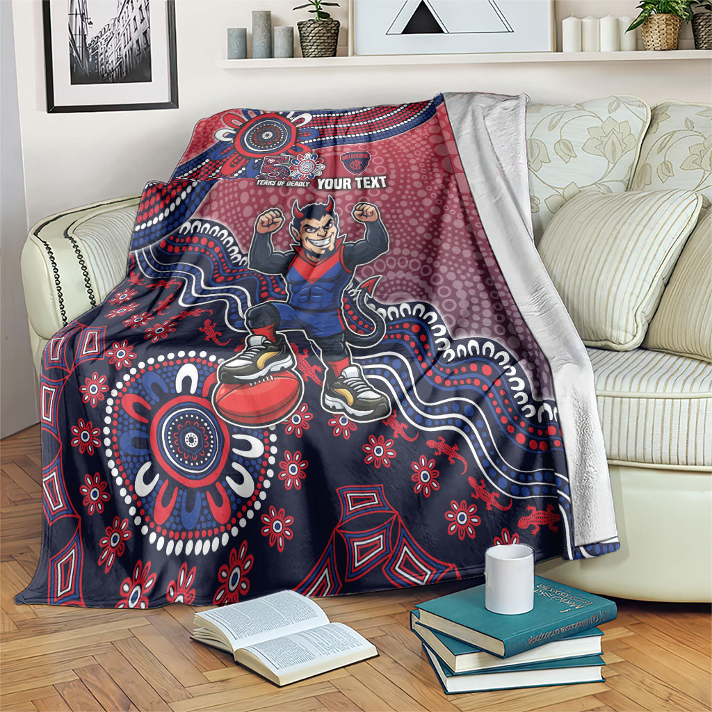 Personalized Melbourne Demons Football Mascot Blanket Aboriginal Dot Art Style Vibrant Indigenous Pattern Design