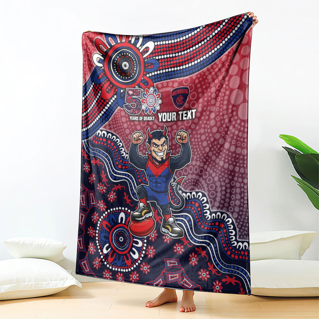 Personalized Melbourne Demons Football Mascot Blanket Aboriginal Dot Art Style Vibrant Indigenous Pattern Design