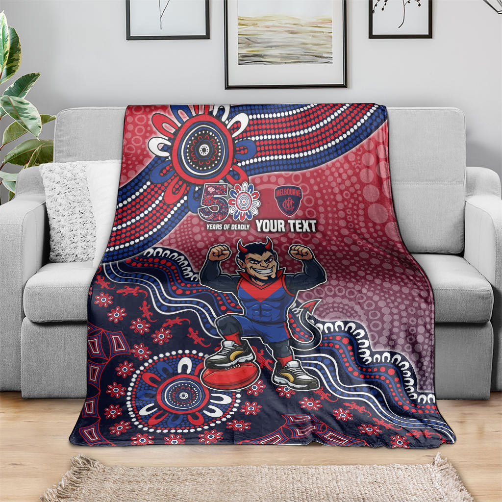 Personalized Melbourne Demons Football Mascot Blanket Aboriginal Dot Art Style Vibrant Indigenous Pattern Design