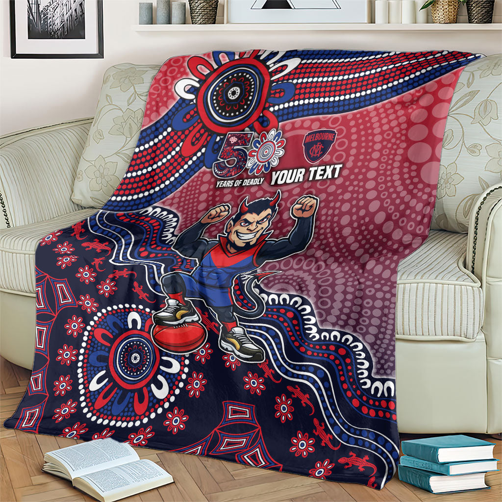Personalized Melbourne Demons Football Mascot Blanket Aboriginal Dot Art Style Vibrant Indigenous Pattern Design