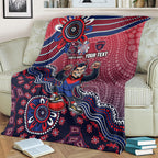 Personalized Melbourne Demons Football Mascot Blanket Aboriginal Dot Art Style Vibrant Indigenous Pattern Design