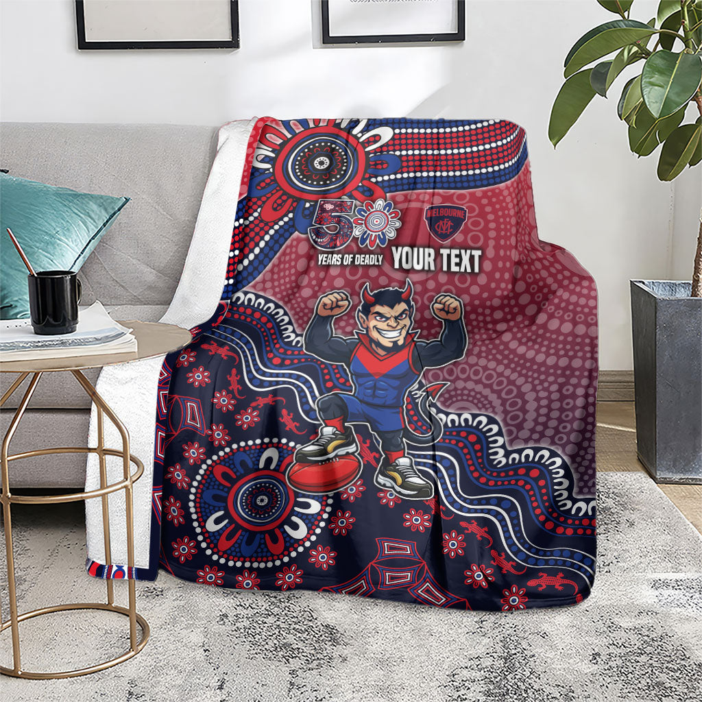 Personalized Melbourne Demons Football Mascot Blanket Aboriginal Dot Art Style Vibrant Indigenous Pattern Design